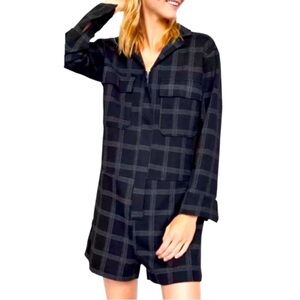 ⭐️ZARA Plaid Flannel Front Zip Long Sleeve Shirt Romper